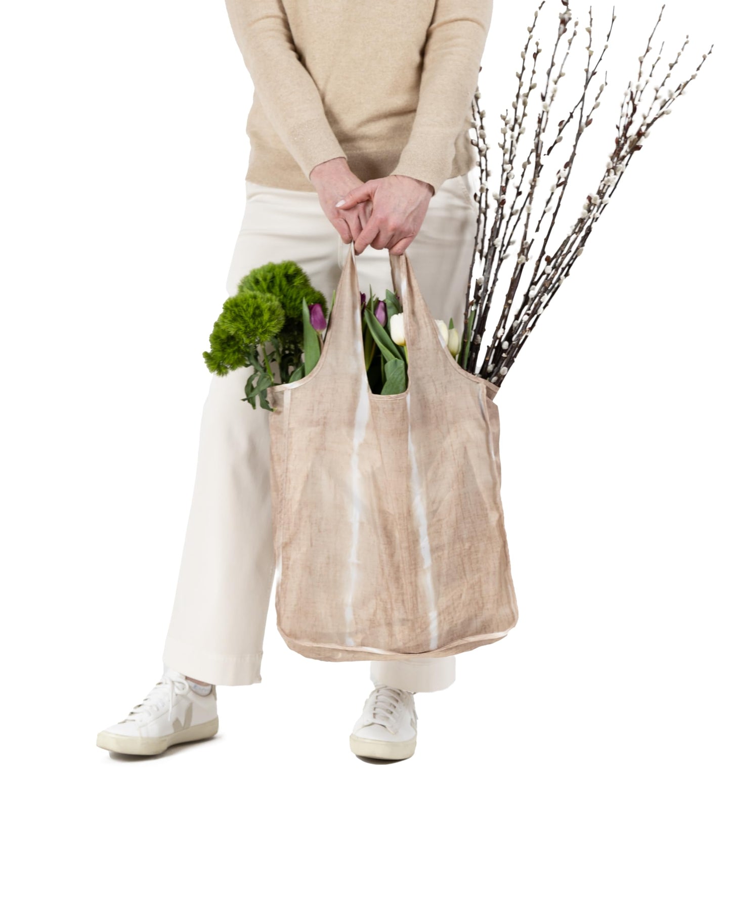 Pure Sage Reusable Grocery Bag - Stylish Shopping Bag for Groceries - Foldable Tote Bag - Medium Size - Natural Mood