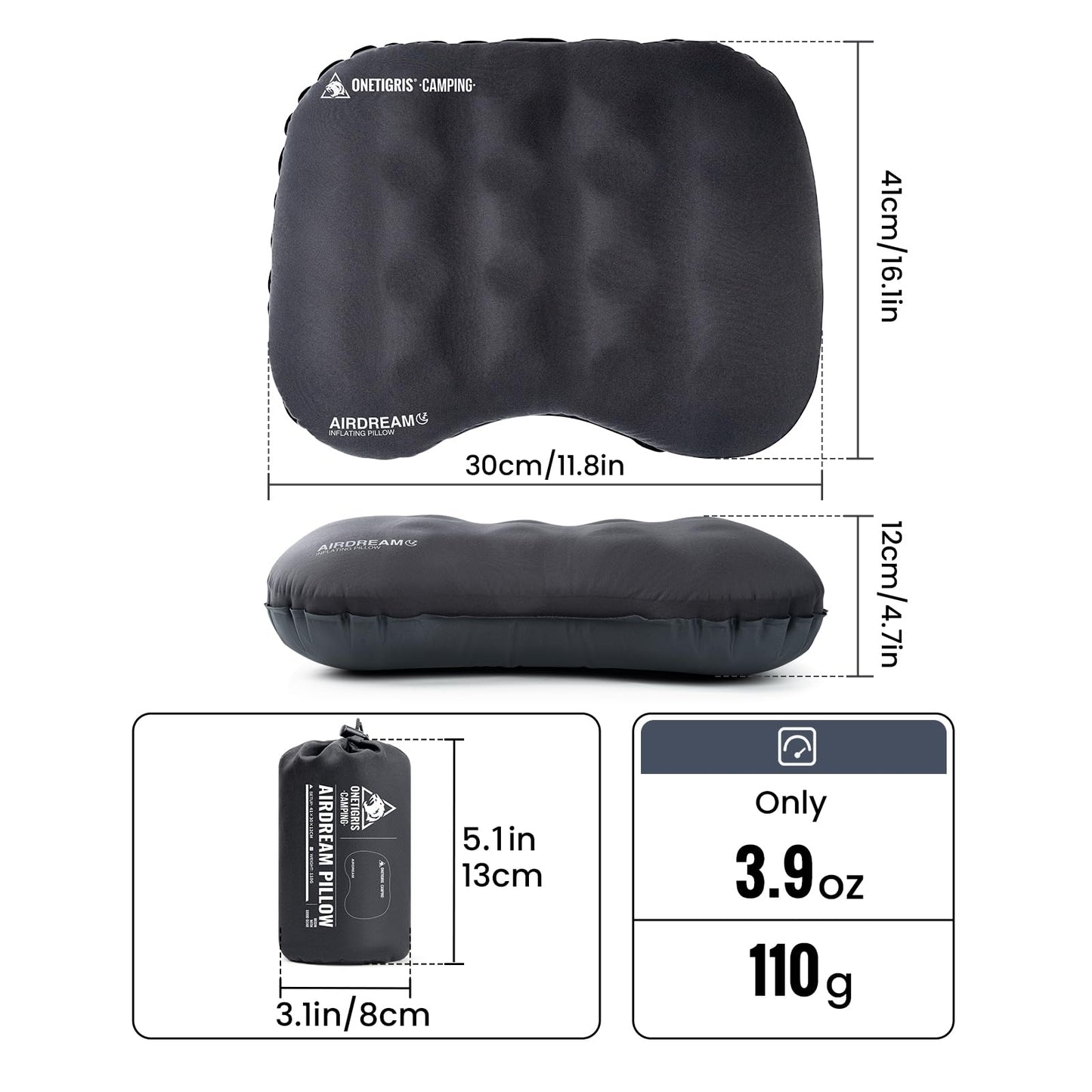 OneTigris Airdream Camping Pillow Ultralight Inflatable Compact for Travel Backpacking Hiking