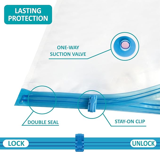 35 Pack Space Saver Bags (5 Jumbo/6 Large/6 Medium/6 Small/6 Roll-M/6 Roll-S) Compression Storage Bags for Comforters and Blankets, Vacuum Sealer Bags for Clothes Storage, Hand Pump Included