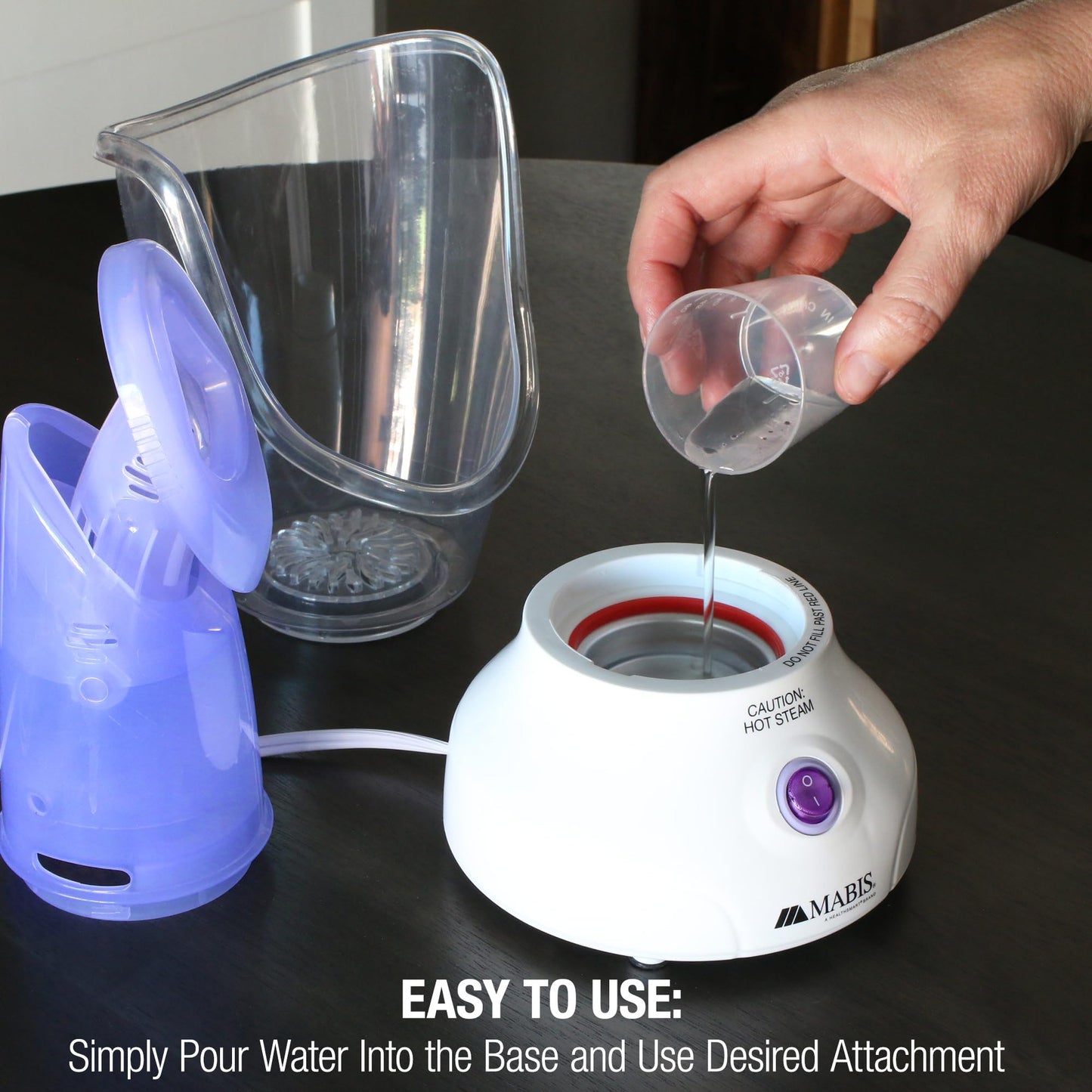 Mabis Steam Inhaler with Adjustable Facial & Nasal Mask (FSA/HSA) - Natural Vapor Inhaler Therapy for Sinus Relief, Skincare, & Pore Cleansing | Plug-in Vaporizer Humidifier - 60ml Liquid Capacity