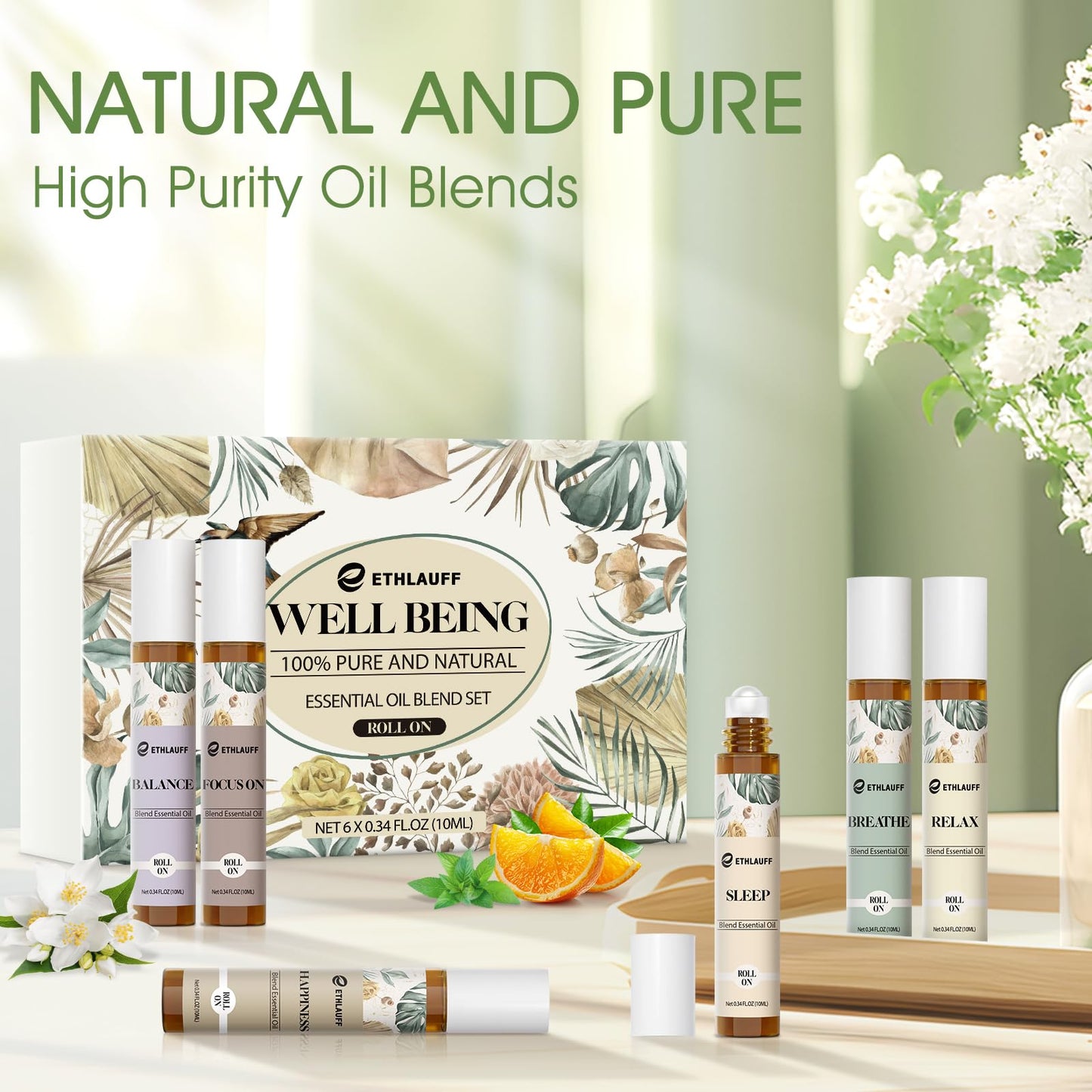 Essential Oils Roll On Set 6 Pack - (Relax, Sleep, Balance,Breathe, Focus on, Happiness) Aromatherapy Oil with Roller Ball, Essential Oils Blends for Skin - Relaxation Gift for Women and Men