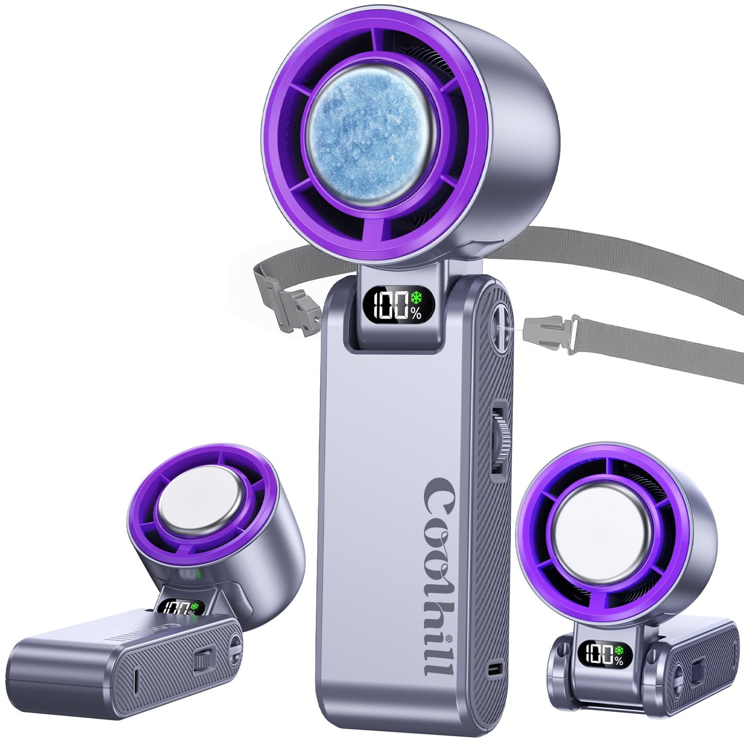 Coolhill Handheld Portable Fan with Ice Cooler: 100-Speed 5500mAh Rechargeable Handheld Fan, 12H Time Hand Cooling Personal Fans with 20000 RPM Air Turbo Tech for Travel Outdoor (Purple)