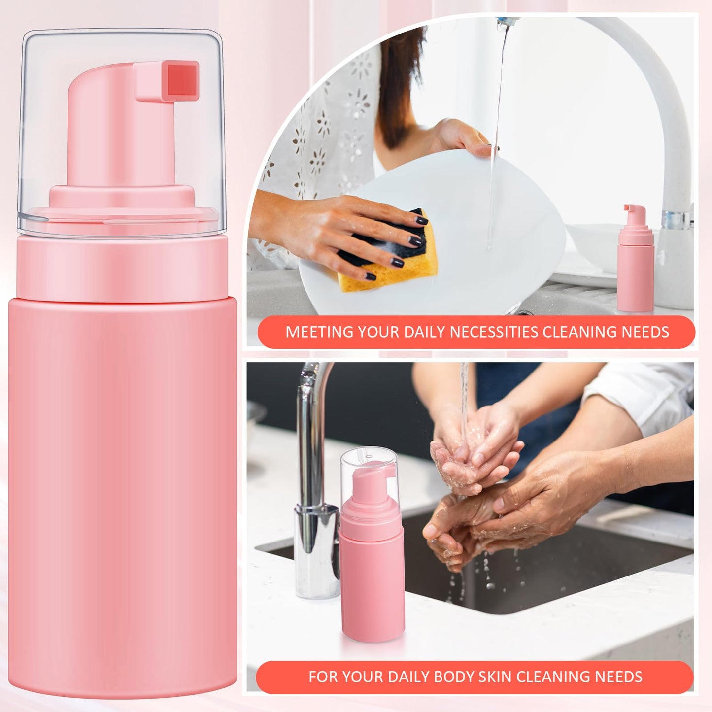 Teenyyou 50pcs Foam Pump Bottles 1oz/30ml Plastic Mini Empty Dispenser DIY Travel Face Cleanser Mousse Soap Foam Bottle Refillable Hand Soap Eyelash Shampoo Cosmetics Portable Travel Pack(Pink)