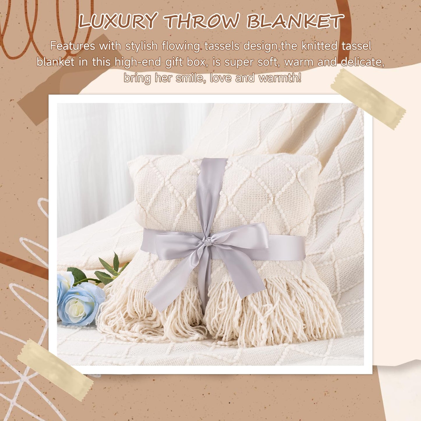 Birthday Gifts for Women, Get Well Soon Self Care Package Box, Thinking of You Inspirational Sympathy Gift Basket, Unique Sending Hug Baskets Feel Better for New Mom Wife Friend Sister (Ivory)