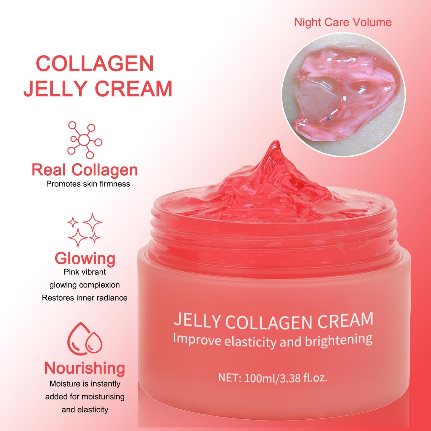 Collagen Jelly Cream - Contains Niacinamide & Freeze Dried Hydrolyzed Collagen -Elasticity & Hydration - Reduce Fine Lines & Dullness - Korean Glass-Shiny Skin Suitable for All Skin Types (3.38 Fl.Oz)
