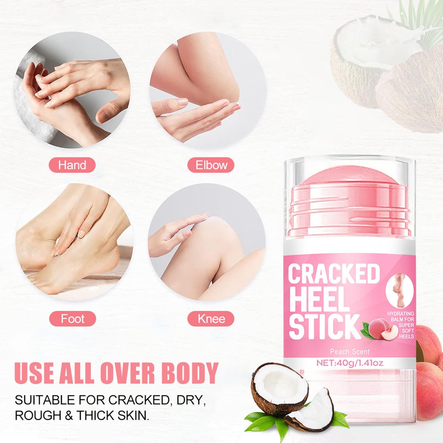 Peach Foot Hand Cream Stick, Hydrating and Anti-Cracking Foot Cream, Exfoliating Moisturizer for Dry Cracked Hands, Elbows, Feet, Knees, Dead Skin Remover Foot Balm