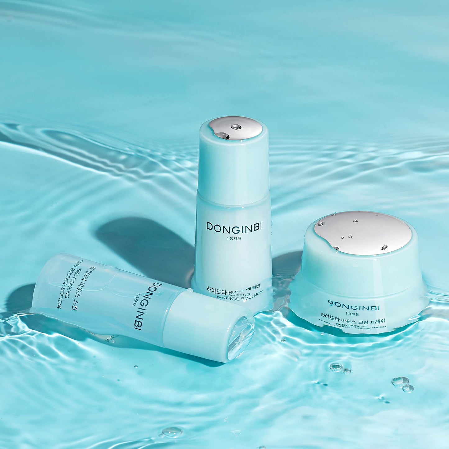 Donginbi Red Ginseng Hydra Bounce Cream Fresh Travel Kit - Hydrating Toner with Hyaluron Acid, Soothing & Firming Cream, Red Ginseng Essence, Korean Skin Care Set Gifts for Women