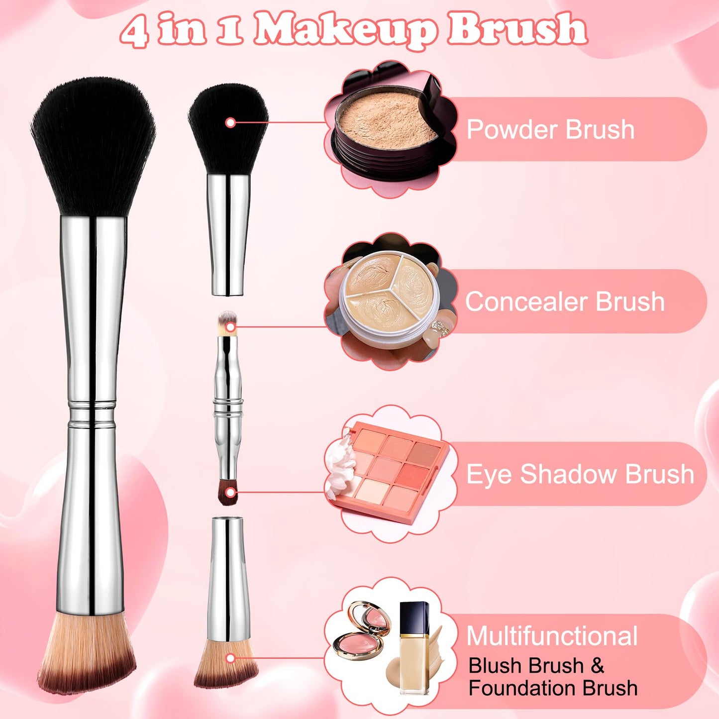 Travel Makeup Brush Set 4 In 1 Makeup Brush With Case Dual Ended Mini Travel Size Makeup Brushes Foundation/Blush Brush Eyeshadow Brush Concealer Brush For Liquid Cream Powder Cosmetic Make Up