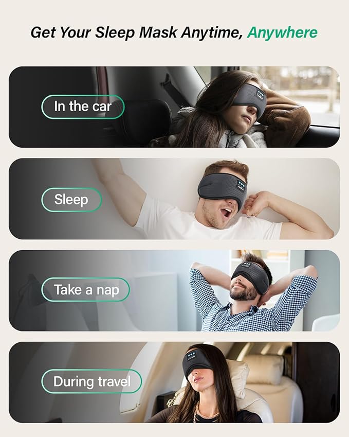 LC-dolida Sleep Headphones, White Noise Bluetooth Sleep Mask 3D Breathable Wireless Eye Mask for Timing, Sleep Mask with Bluetooth Headphones for Side Sleepers Travel,Cool Gadgets for Women Men(Grey)