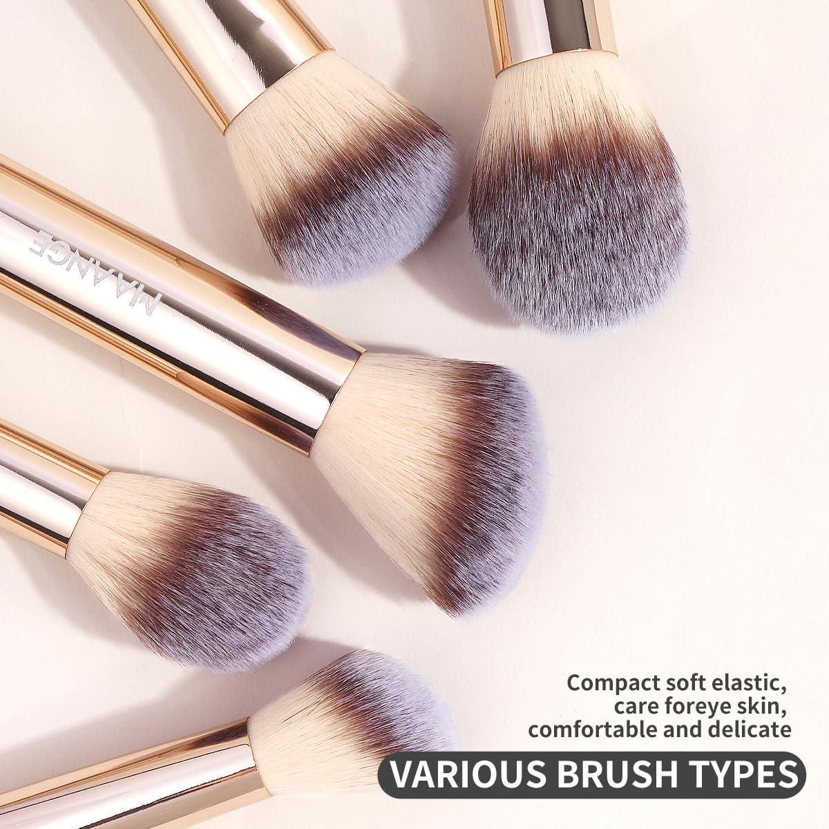 MAANGE 13 PCS Makeup Brushes Professional Make Up Brushes Premium Synthetic Powder Concealers Brushes Travel Makeup Brush Set with Case (Champagne)