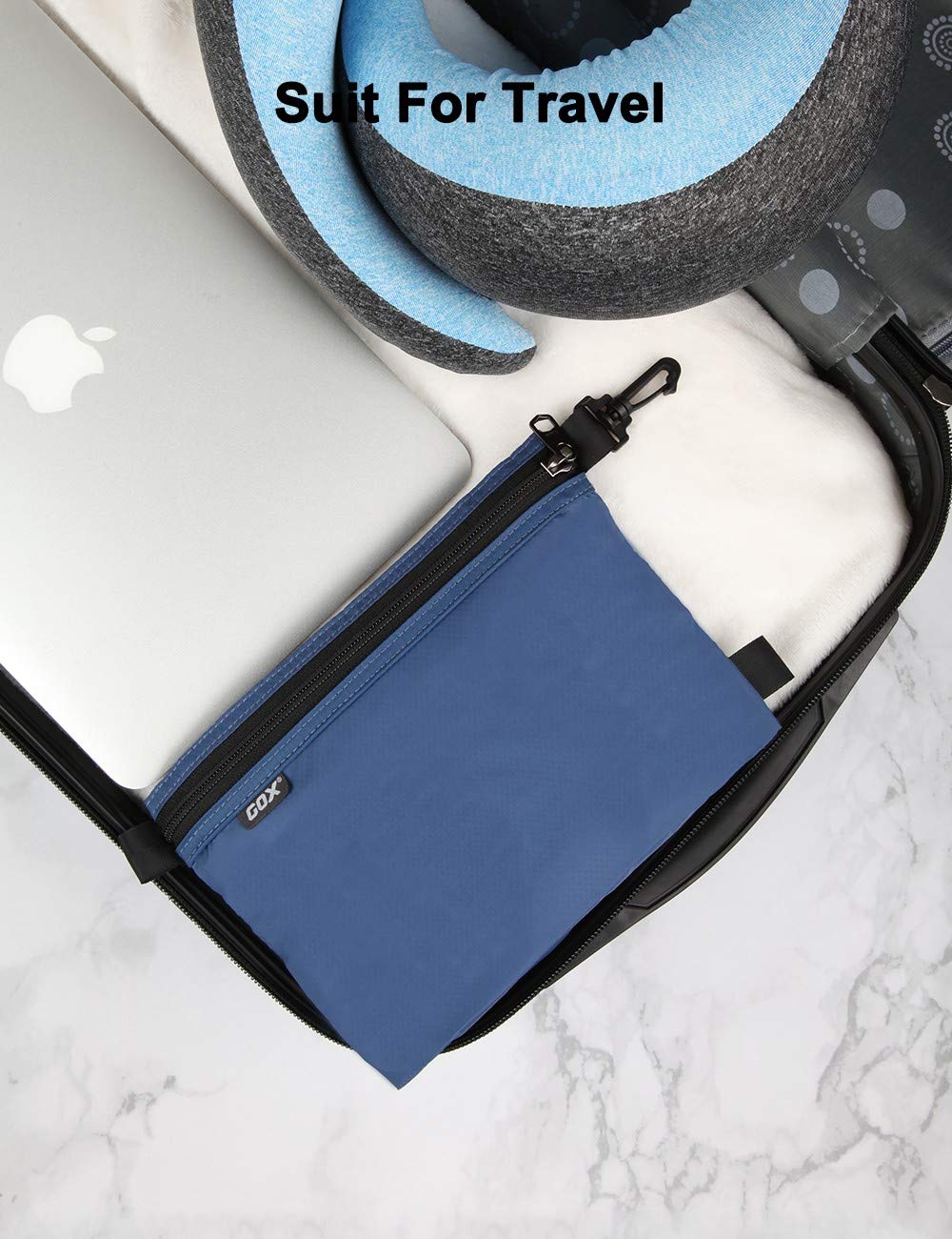 GOX Travel Toiletry Bag Carry On Zipper Pouch Cosmetic Kit Makeup Digital Bag Water Resistant Nylon(navy …