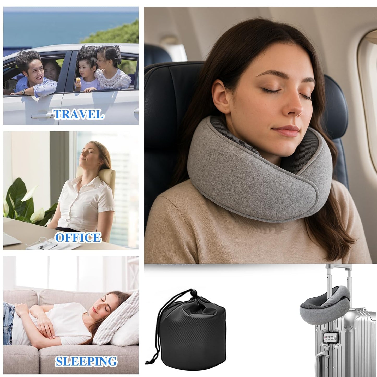 WYCWYQDR Neck Pillow for Traveling,Premium Memory Foam Travel Pillow, Removable Washable Neck Pillow Cover, Suitable for Airplanes,Offices and Cars