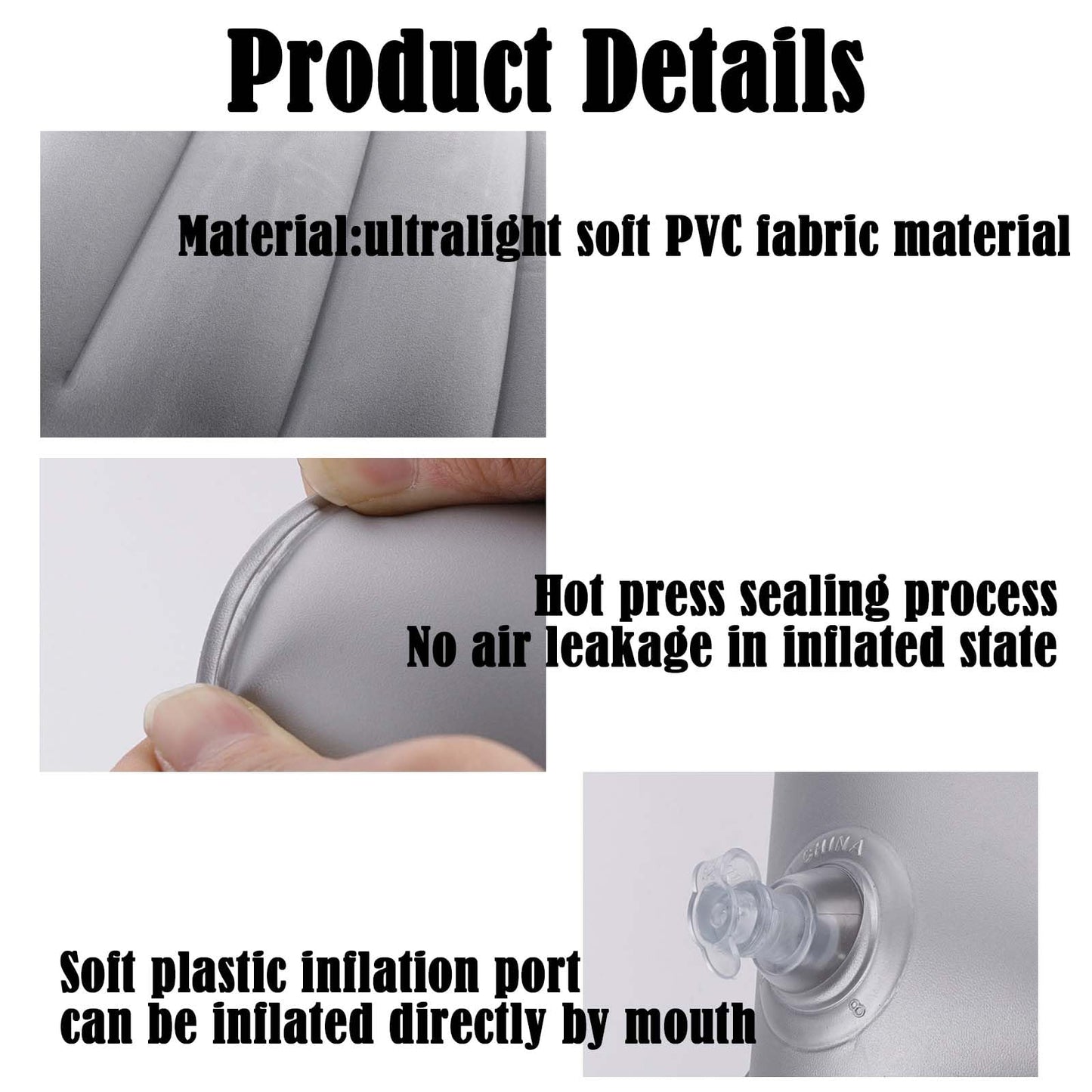 4Pack Ultralight Inflatable Travel Pillow, Small Squared Flocked Fabric Air Pillow for Traveling, Holiday Trip, Hiking, Camping,Napping,Neck Lumbar Support, 16.5 in x 10.5 in (Gray,Blue,Red,Green)