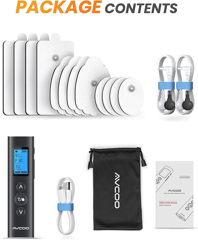 30 Modes TENS EMS Unit Compact Muscle Stimulator for Pain Relief of Back, Shoulder, Neck, Rechargeable & Portable Dual Channel EMS Muscle Stimulator with 30 Intensity Levels, 12 Electrode Pads