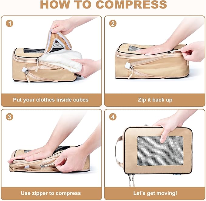 7 Set Compression Packing Cubes Packing Organizer for Travel,Travel Accessories for Carry on Luggage Suitcase Backpack Expandable Organizers