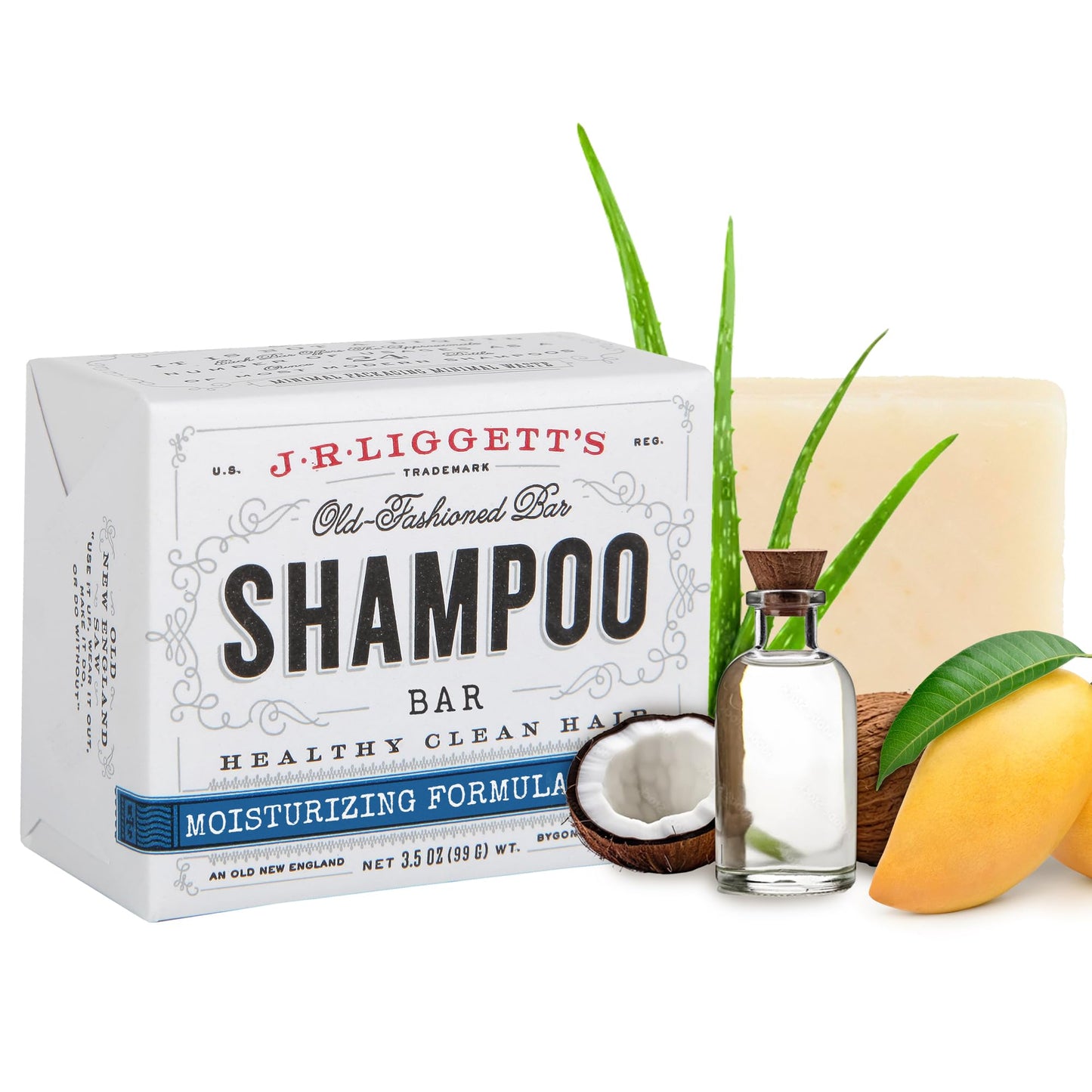 J·R·LIGGETT'S Shampoo Bar - Moisturizing Formula, All-Natural Solid Shampoo Bar with Coconut Oil & Aloe Vera, Sulfate-Free, Detergent-Free, Restores Softness, Protects Against Breakage, 3.5 oz, 1 Pack