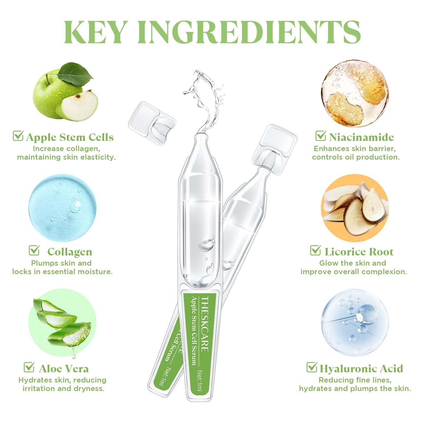 THESKCARE Anti Aging Apple Stem Cell Serum Ampoule for Face with Collagen,Hyaluronic Acid & Niacinamide,Rejuvenating Facial Serum for Fine Lines & Wrinkles,Plumping& Hydrating,30 Ampoules