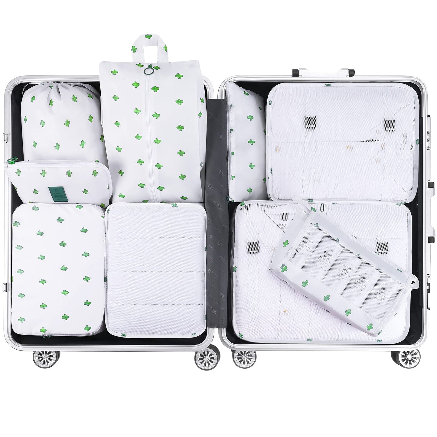 Luggage Cubes, Mossio 9 Set Travel Essentials Backpack Organizer for Women & Men White Cactus