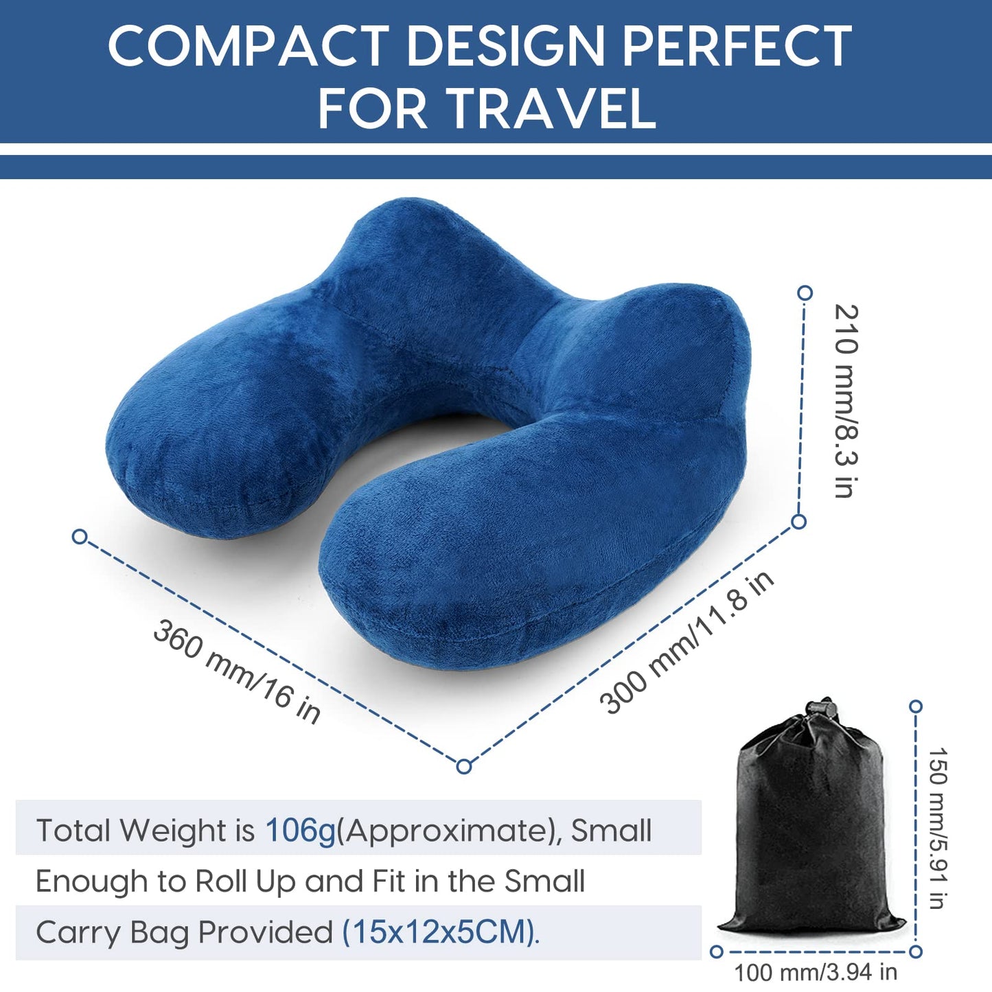 HITSZS Inflatable Travel Pillow for Airplane Inflatable Neck Pillow for Traveling with Soft Velvet Washable Cover for Sleeping, Airplane,Train, Car, Office, Contoured Eye Masks, Earplugs