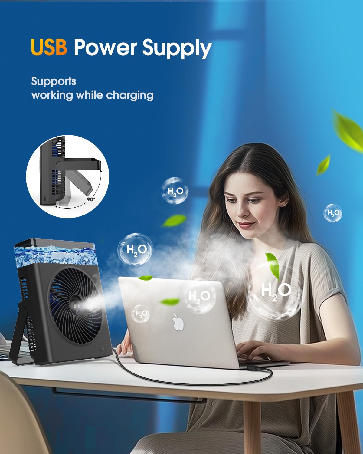 JINLICTE Portable Misting Fan, 16000mAh 8-Inch Rechargeable Water Cooling Mist Fan with 600mL Water Tank, Quiet USB Battery Powered, Perfect Cooling for Camping Home Outside Office