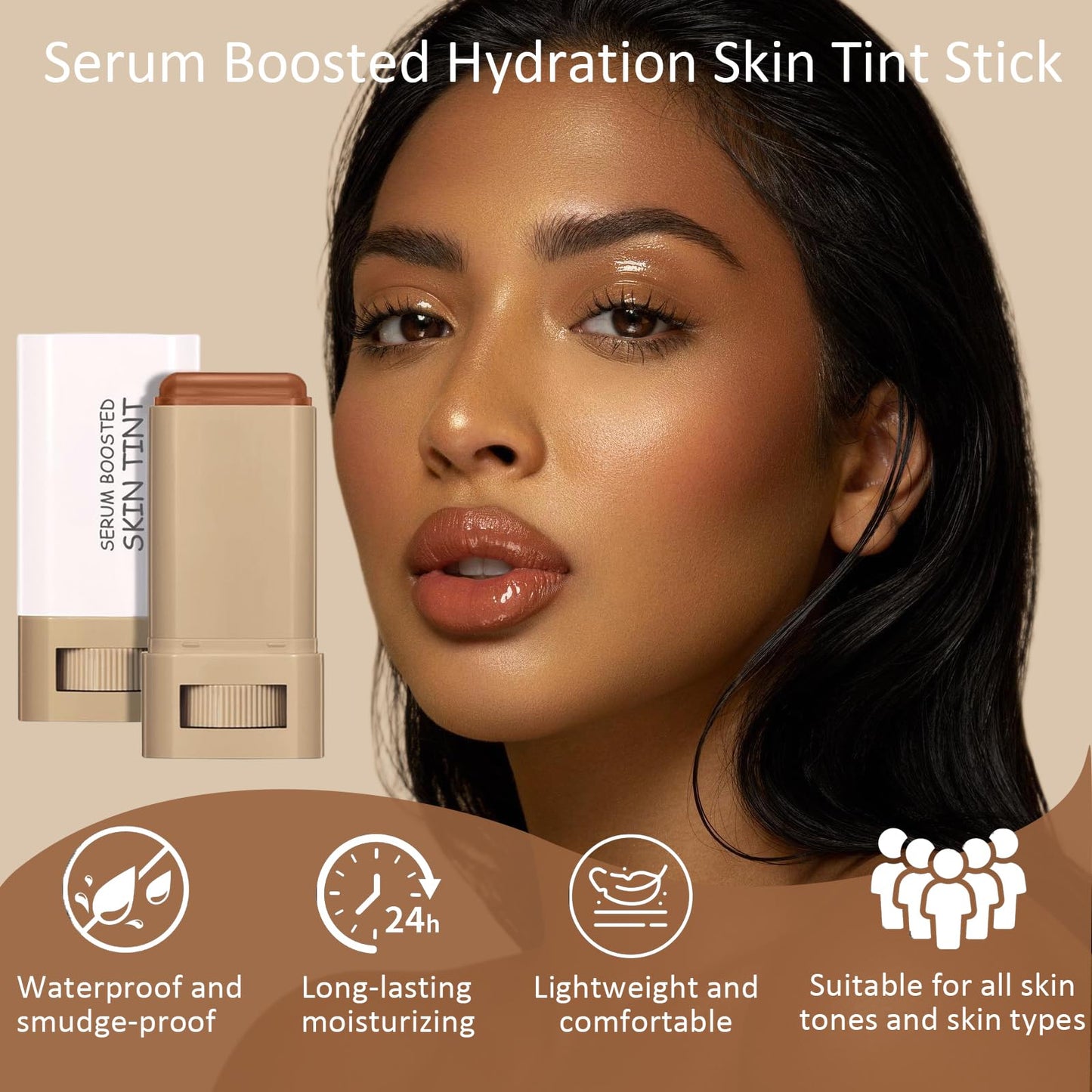 Skween Skin Tint for Black Women, Skween Beauty Balm Serum Boosted Hydration Skin Tint, Solid Tinted Serum Foundation Face Stick, Longwear Contour Stick, Natural Finish (6#)