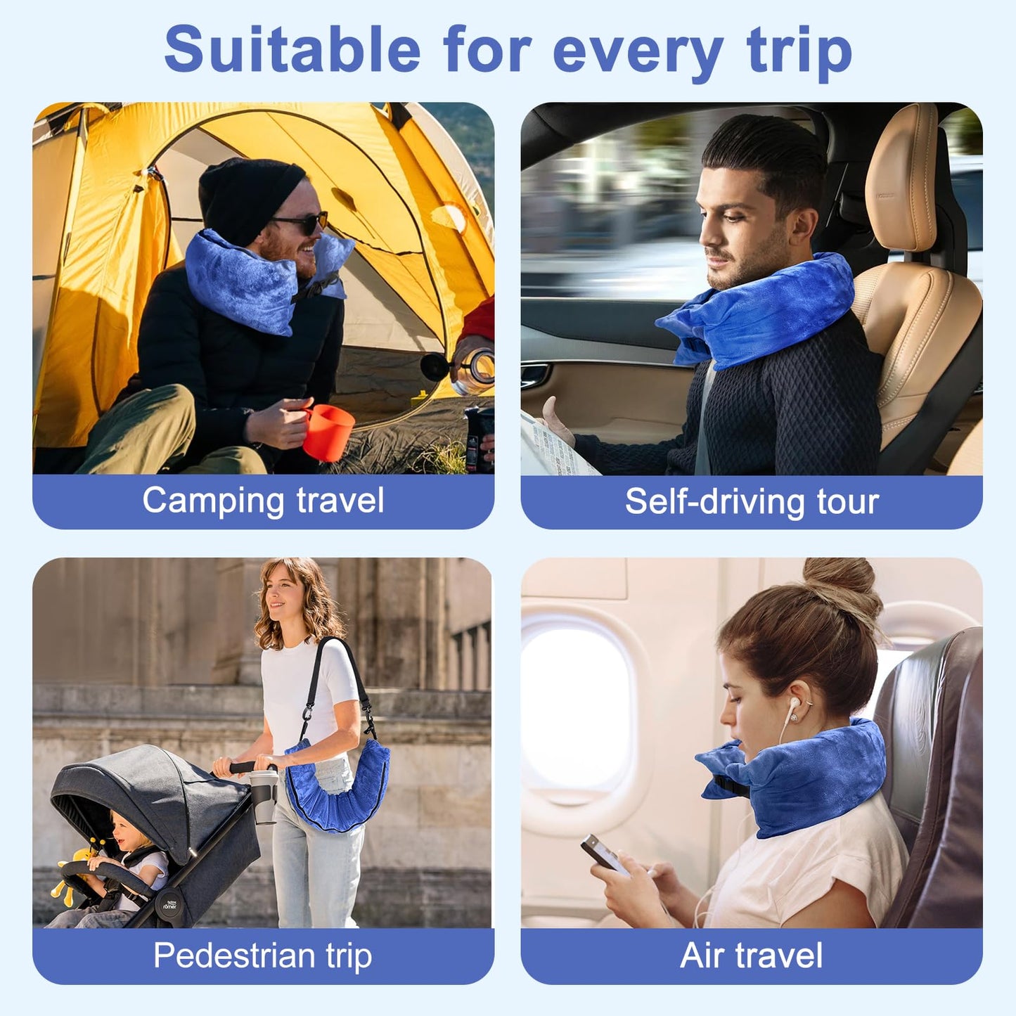 Eppyyo 2Pack Stuffable Travel Pillow for Extra Luggage, Velvet Travel Neck Pillow with Adjustable Neck Size, Fits About 6 T-Shirts Travel Essentials Multifunctional Sleeping Rest Cushion(Blue)
