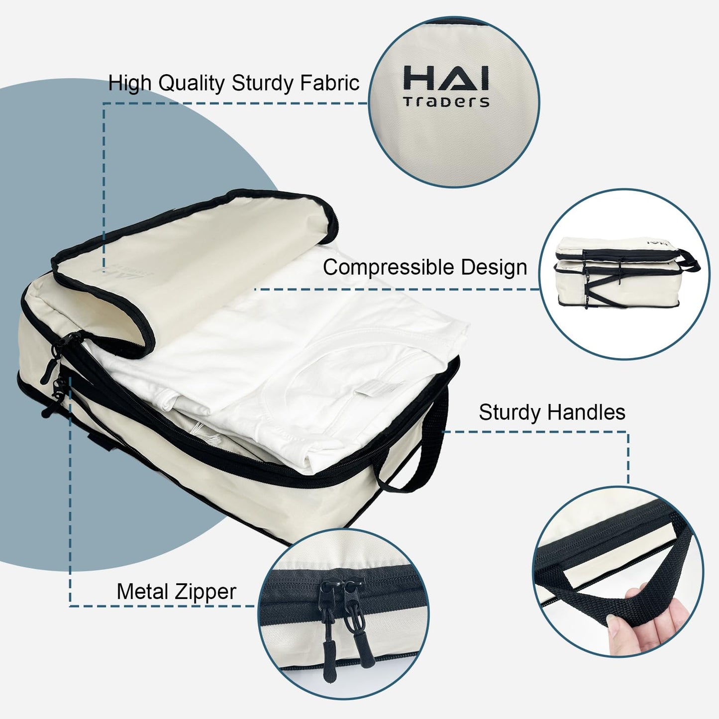 HAI TRADERS Compression Packing Cubes for Travel – 3 Pack Luggage Organizer Bags for Suitcases, Carry-On & Backpacks – Lightweight, Space Saver Clothes Storage Cubes