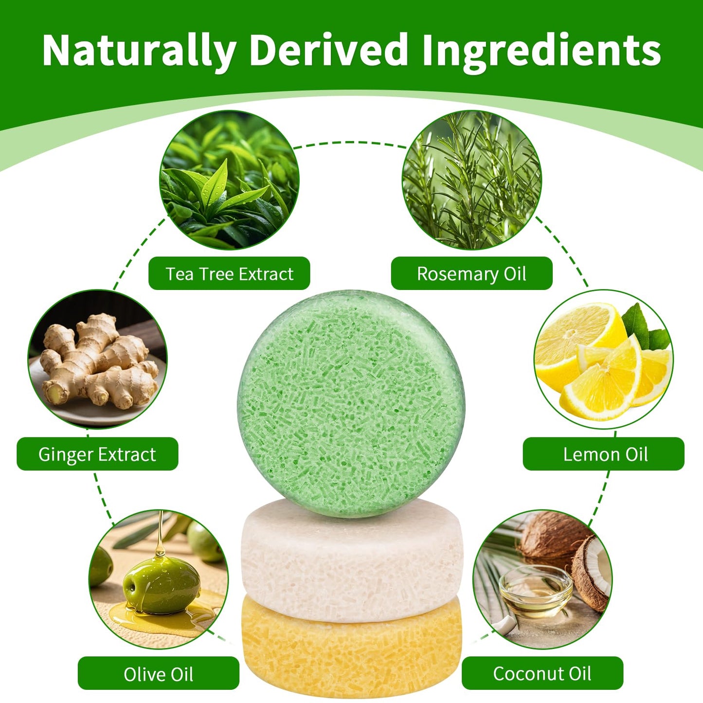 Pubpok Tea Tree & Organic Ginger Shampoo Bars and Conditioner Set, for Clarifying Grease, Promote Hair Growth, Anti Hair Loss, Coconut Oil Conditioner Solid Bar for Deep Moisturizing & PH Balanced