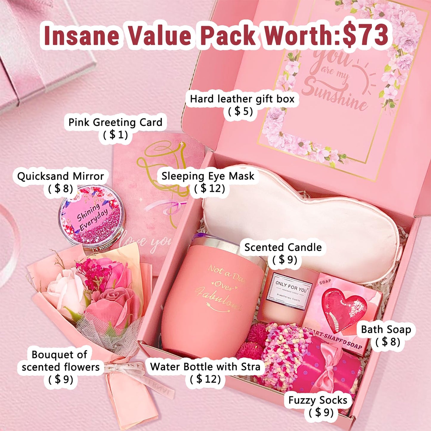 Birthday Gifts for Women Self Care Set Get Well Soon Gift Baskets, Relaxing Rose Spa Gift Basket Care Package for Women Mom Her Girlfriend Sister Teacher Best Friend Wife Grandma