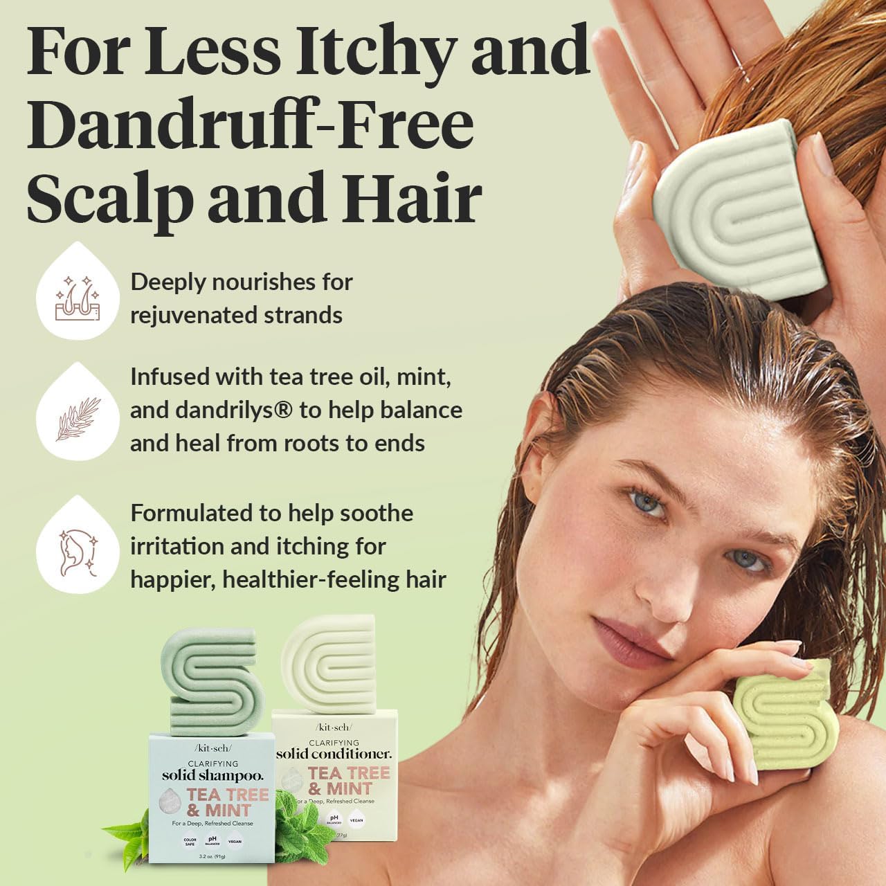 Kitsch Tea Tree Shampoo and Conditioner Set – Anti Dandruff Shampoo Bar & Conditioner Bar - Hair Care for All Hair Types - Free of Paraben, Sulfate & Silicone - Made in USA - 2 pcs