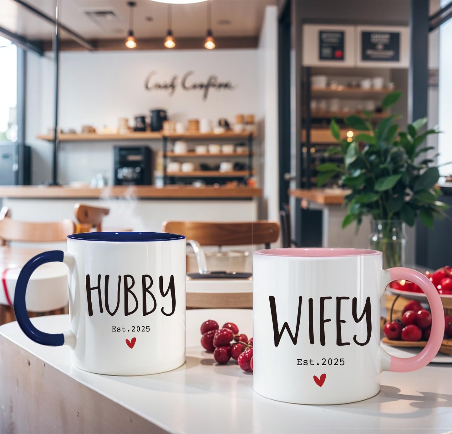 ZWV Est 2025 Hubby & Wifey Couples Coffee Mug Set - Mr & Mrs Bridal Shower Gift, Wedding Gift Set of 2