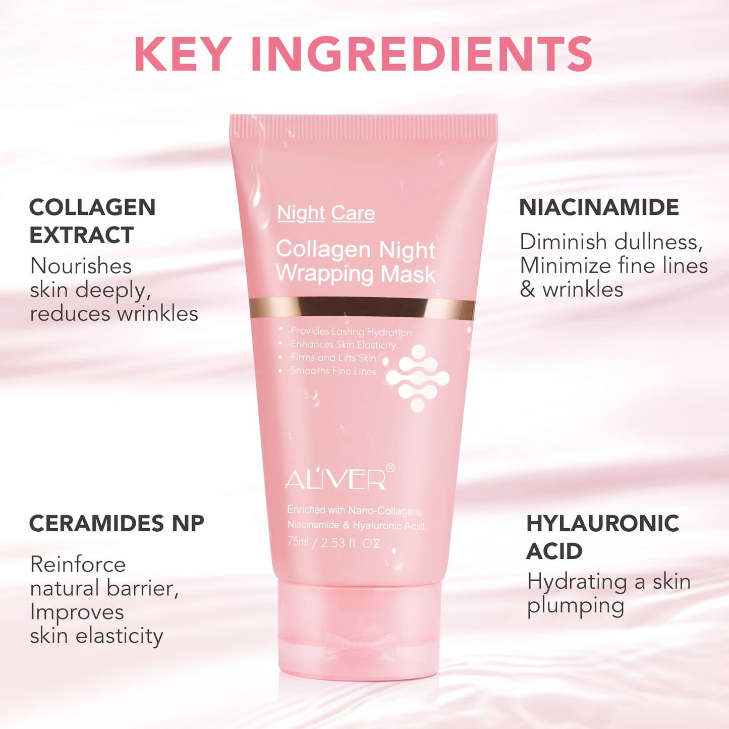 Collagen Night Wrapping Mask, Collagen Jelly Face Masks with Jelly Brush, Peel Off Face Mask for Facials Professional Korean Skin Care, Elasticity & Hydration Care Overnight Mask for Women