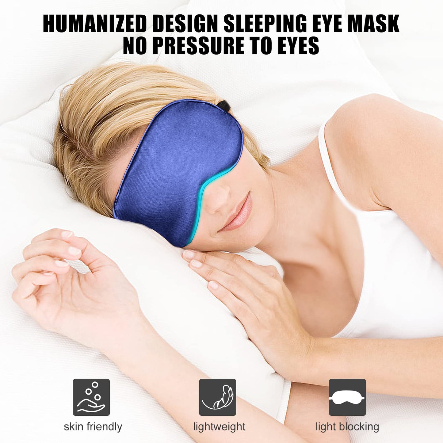 Cavoilu Cooling Sleep Mask w/Gel Eye Mask, Silk Eye Mask for Sleeping, Heated Eye Masks, Blindfold Eye Cover Sleeping Mask for Home Office Travel, Gifts for Men Women, Stocking Stuffers (Blue)