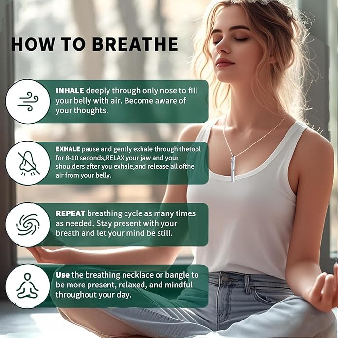 Mindfulness Breathing Necklace & Essential Oil Diffuser for Women Men Gift 2-in-1 Stainless Steel Breathlink Jewelry for Inner Balance, Daily Focus, Yoga, and Meditation