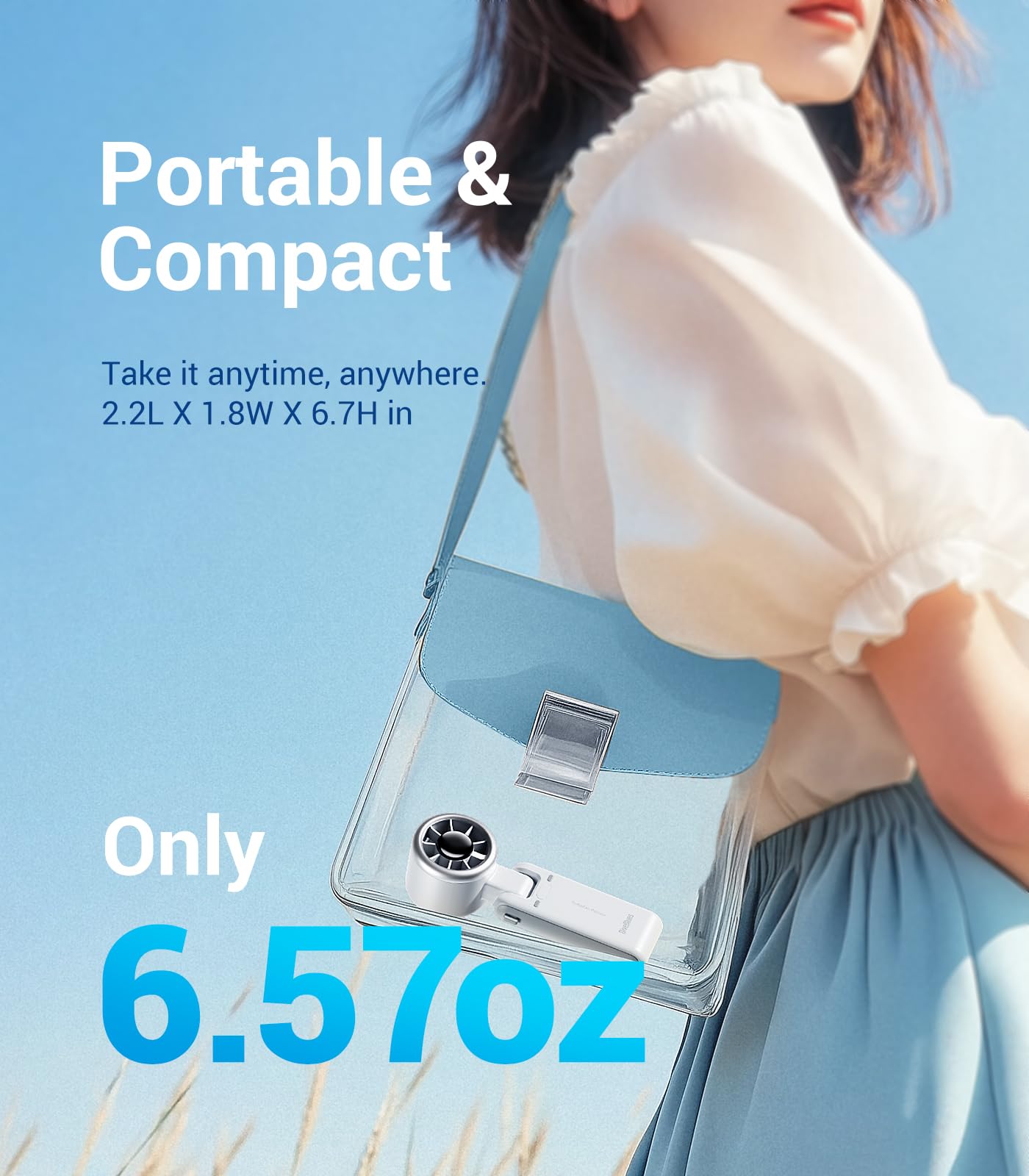 Diveblues Portable Handheld Turbo Fan, 5 Gear Wind, Battery Operated, Up to 12 Working Hours, 3 IN 1 Hand Fan with Air Turbo Tech Cooling Fan for Outdoor Activities, Travel, Working, Silvery white