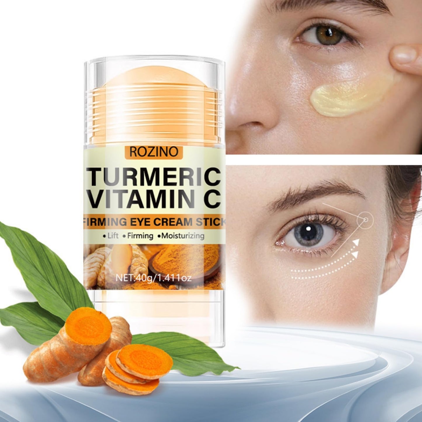 Turmeric Vitamin C Eye Stick, Unde Eye Balm for Dark Circles and Puffiness Anti Aging Moisturizer Under Eye Cream Even Skin Tone Firming Hydrating Bags Reduces Fine Lines 1.41 Oz