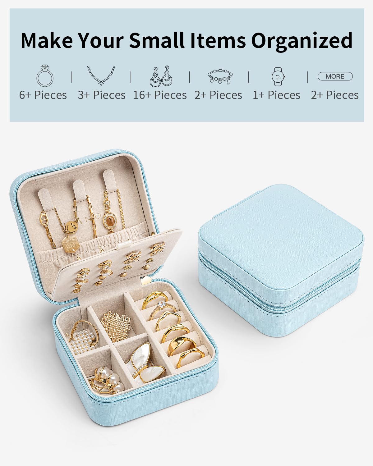 Vlando Travel Jewelry Case, Small Travel Jewelry Organizer Box for Girls Women - Blue