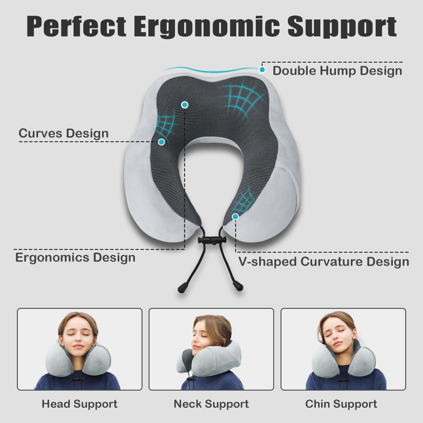 Travel Pillow, Memory Foam Neck Pillow for Traveling, U Shape Neck Pillow Airplane Portable Flight Pillow Travel Kit with 3D Contoured Eye Masks and Earplug for Plane Train Car Home Office - Grey