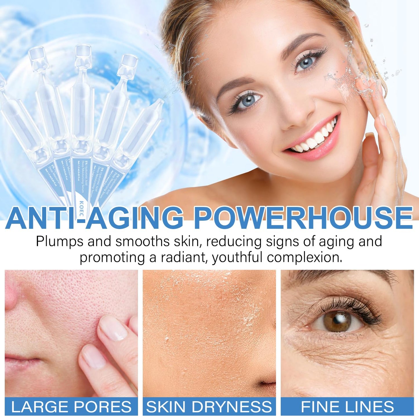 5% Hyaluronic Acid Serum Ultra-Moisturizing Vials,Hyaluronic Acid Facial Serum, Single-Use Hyaluronic Acid Tubes,Intensive Hydration,Enhances Skin Elasticity,Pre-Makeup Moisturizing Care (1 Box of 30)