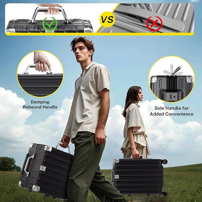 Krute Luggage 24 Inch Aluminum Frame Zipperless Suitcase with Spinner Wheels Checked Luggage PC+ABS Lightweight Hardshell