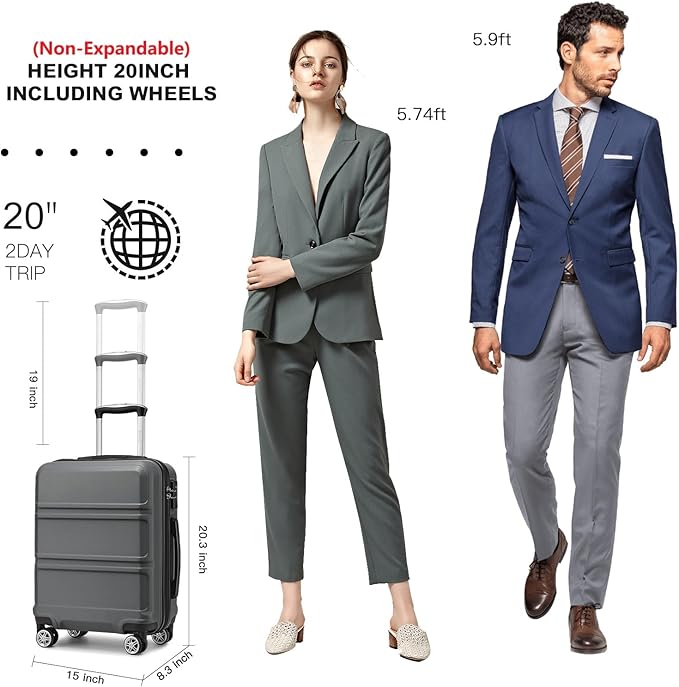 Kono 20'' Carry on Luggage Lightweight with Spinner Wheel TSA Lock Hardside Luggage Durable Small Carry on Suitcase Grey