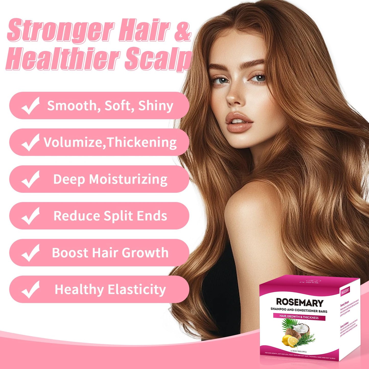 Pubpok Rosemary Shampoo Bars and Conditioner Set for Thinning Hair, Volume Solid Shampoo Bar, Hair Thickening & Regrowth, Coconut Oil Conditioner for Deep Moisturizing, Paraben & Silicone Free