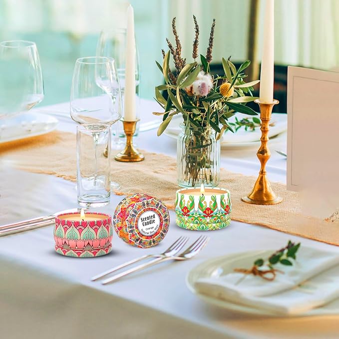 3 Packs Rose, Vanilla and Orange Scented Candles Christmas Gift Set for Women, Small 2.5oz Decorative Natural Soy Wax Aromatherapy Candles in Cute Travel Metal Tin for Home Mother's Day