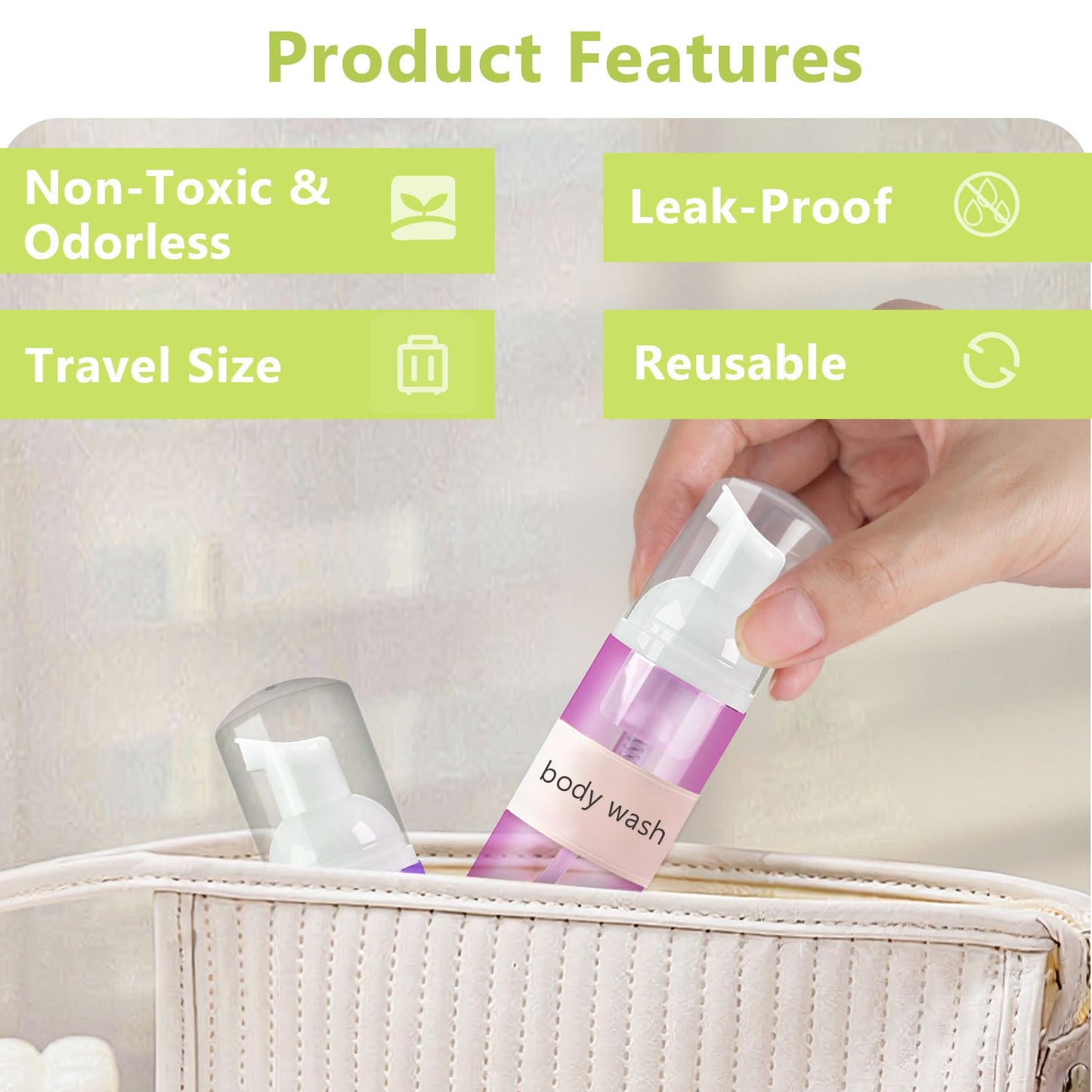 4 Pack Foam Pump Bottle, 60 ml/2 oz Mini Empty Bottle Travel Foaming Dispenser, Plastic Mousse Foam Dispenser Pump for Soap, Shower Gel, Shampoo, Facial Cleanser - Mix Colors