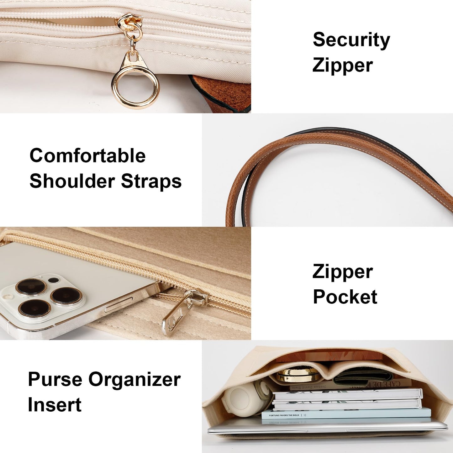 SEAFTE Tote Bag for Women with Purse Organizer Insert, Foldable Large Capacity Waterproof Nylon Bag for Travel, Work, and Daily Use,Paper