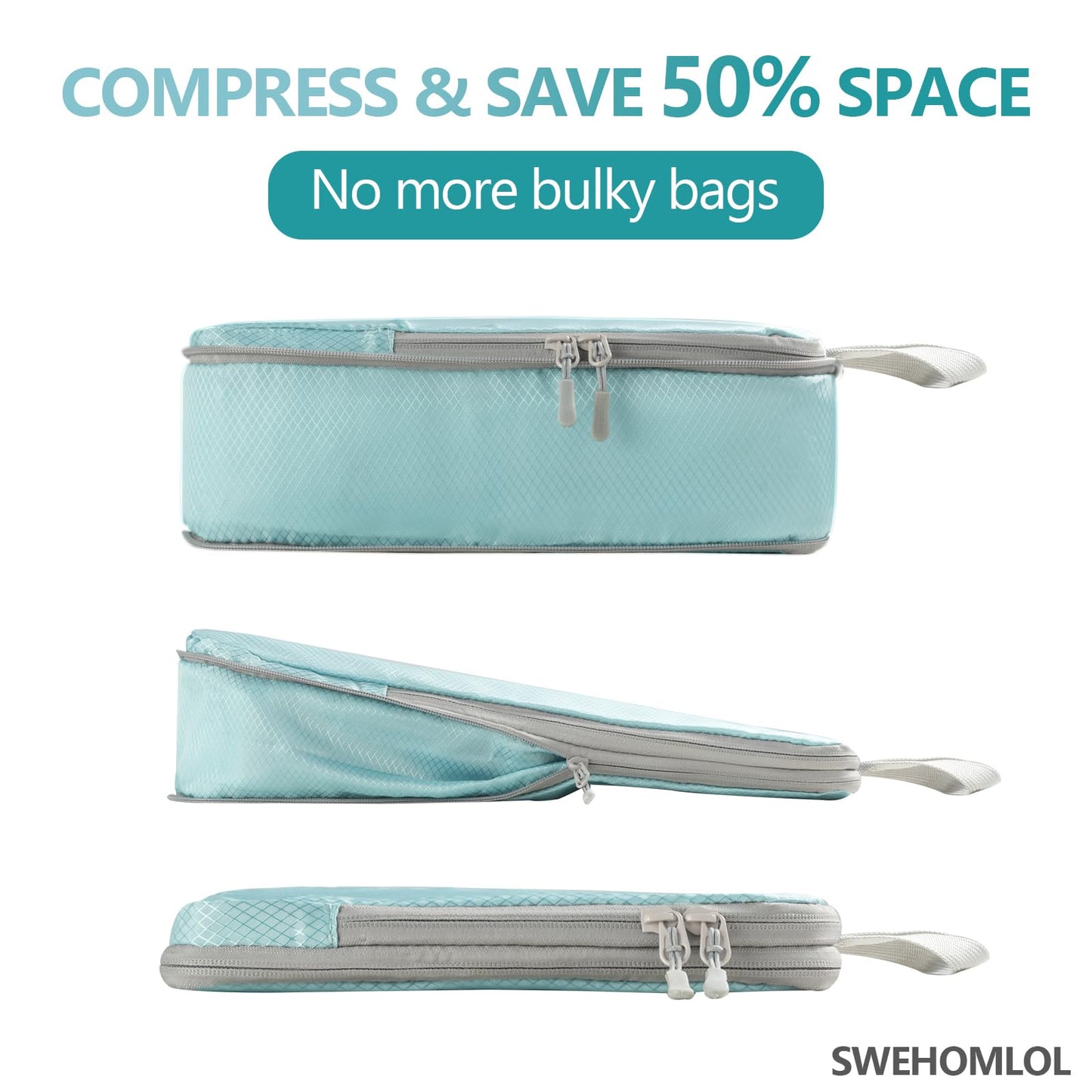 4 Set Compression Packing Cubes for Travel, Suitcase Organizer Bags Set for Luggage, Road Trip Travel Accessories in 4 Sizes (Extra Large, Large, Medium, Small), Blue