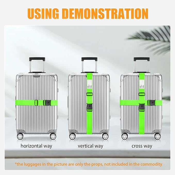 BILIONE Luggage Straps 88 inch Adjustable Suitcase Belt, Lockable Against Accidental Opening, Easy to Identify Travel Accessories, Add a Bag Connector (Vibrant Blue + Green, 4)
