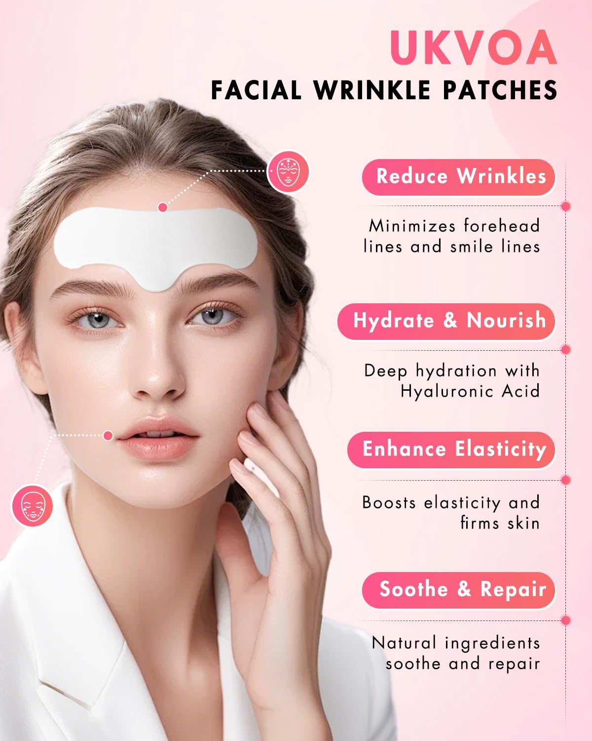 UKVOA Forehead Wrinkle Patches & Smile Line Patches, Overnight Facial Wrinkle Treatment with Hyaluronic Acid, Aloe, Collagen & Vitamin E to Lift Smile Lines for Women 36pcs