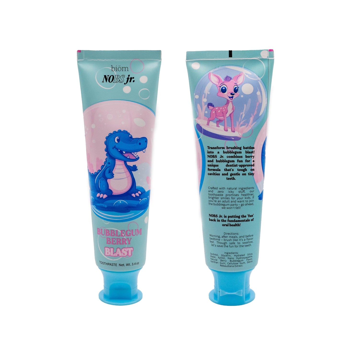 NOBS Jr. Kids Nano Hydroxyapatite Toothpaste – Fluoride Free, SLS-Free, Remineralizing - Dentist Formulated - Bubblegum Berry