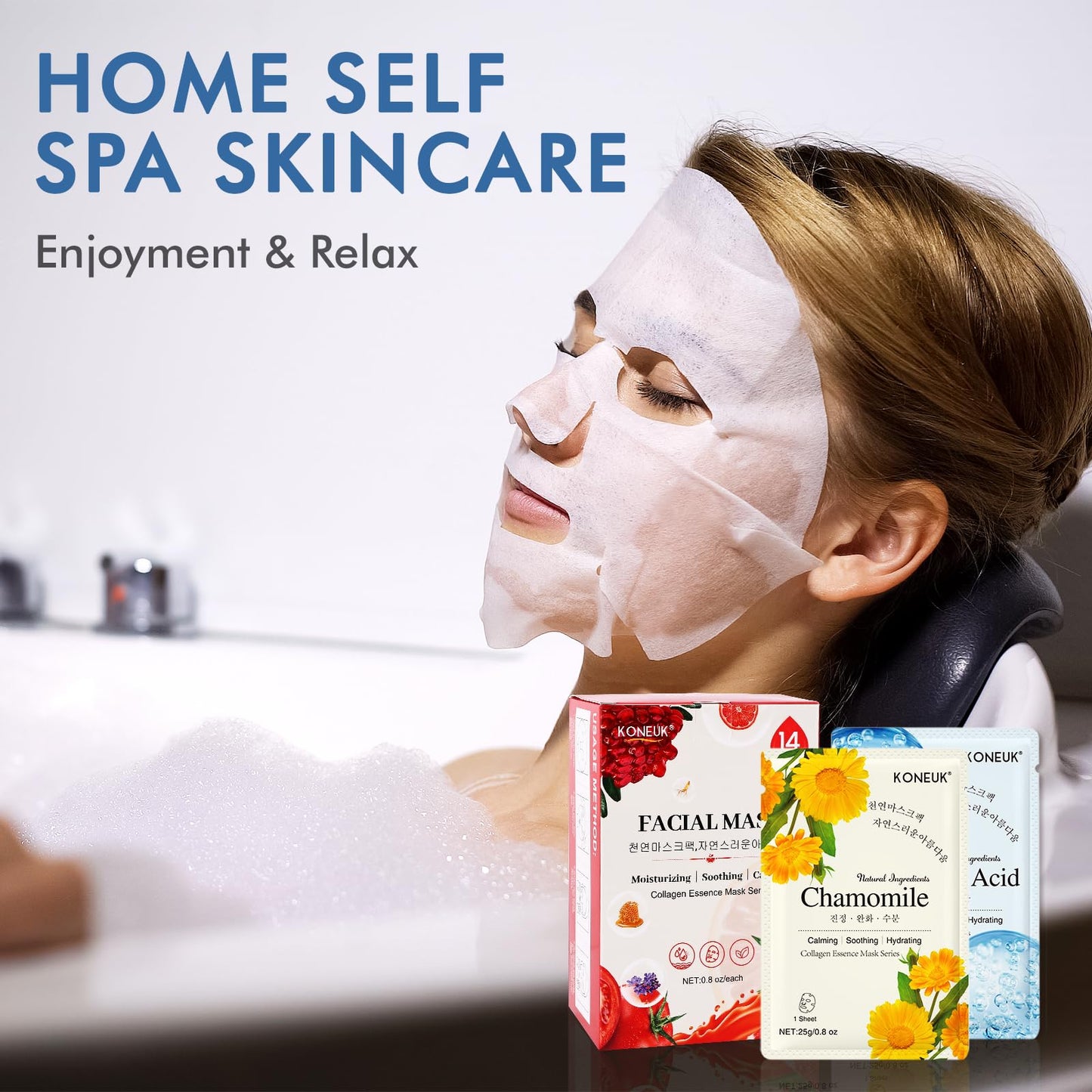 KONEUK 14 Pack Sheet Face Masks Skincare, Hydrating Face Masks Suitable for Dry Skin, Bulk Facial Mask Set for Women Skin Care, Face Mask Gifts Set for Face Spa